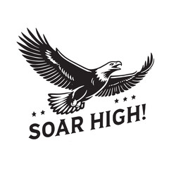 flying hunting bald eagle black silhouette illustration design.
