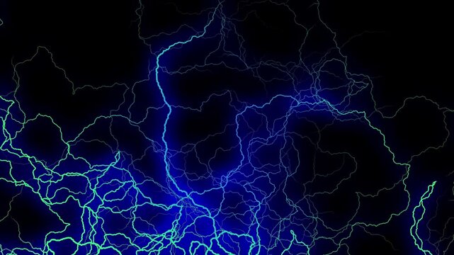 Powerful lightning strike in the night sky with flashes and dark clouds
