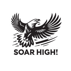 flying hunting bald eagle black silhouette illustration design.