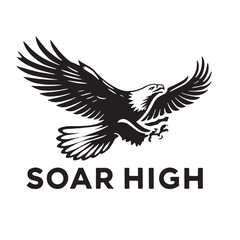 flying hunting bald eagle black silhouette illustration design.