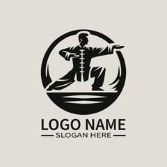 Tai Chi Man Logo Design, Martial Artist Logo, Balance and Harmony Logo, Qi Gong Logo, Wellness and Serenity Logo