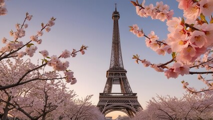 Cherry blossom festival at eiffel tower paris springtime beauty scenic viewpoint
