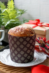 Panettone is a traditional Italian sweet bread, rich with dried fruits and citrus, often enjoyed during the holidays.