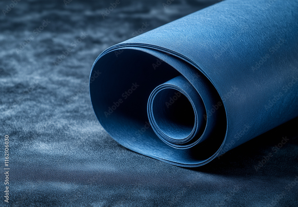Poster elegant blue gradient background transitioning from light to deep tones, featuring a curved, dark ab