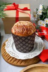 Panettone is a traditional Italian sweet bread, rich with dried fruits and citrus, often enjoyed during the holidays.
