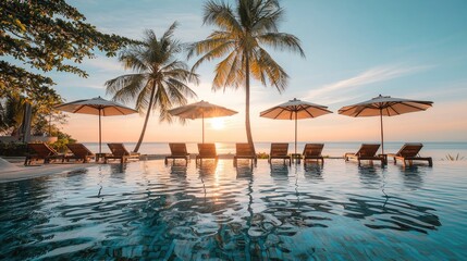 Tranquil Tropical Paradise: Sunset at the Infinity Pool