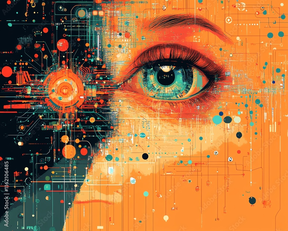 Poster A digital vision concept of a generative AI system evolving through layers of abstract data and interconnected neural pathways, symbolizing innovation