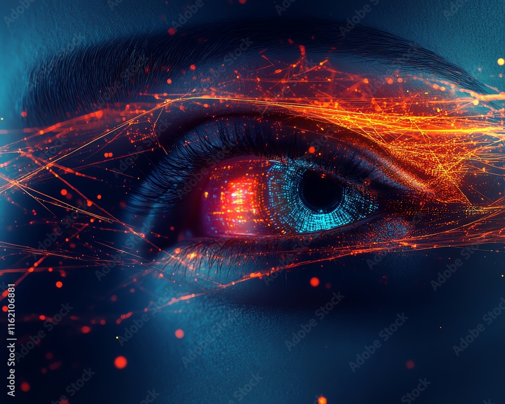 Poster a futuristic digital vision concept with abstract ai patterns, glowing lines, and generative design 