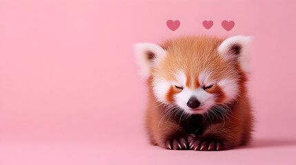 Obraz premium Adorable red panda photography close-up cuddle moments on pink background