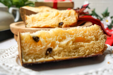 Panettone is a traditional Italian sweet bread, rich with dried fruits and citrus, often enjoyed during the holidays.