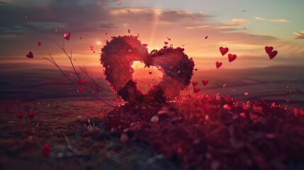 Romantic Valentine's Day scene with blank background featuring flowers and roses symbolizing love