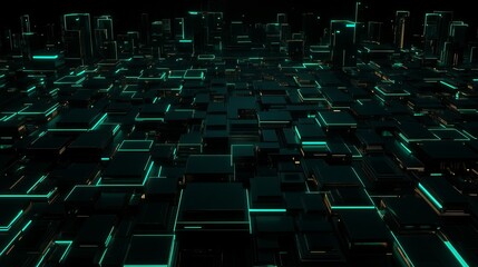 Obraz premium Futuristic Cityscape Neon Cubes and Dark Towers