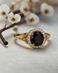 The black obsidian adds a touch of romance to the wedding band