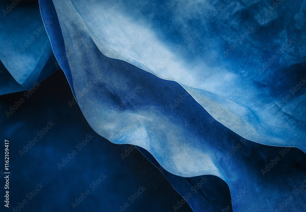 Poster elegant blue gradient background transitioning from light to deep tones, featuring a curved, dark ab