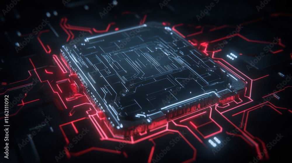 Poster futuristic microchip on advanced circuit board