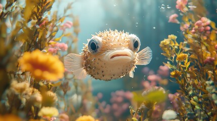 Adorable Porcupinefish Amongst Vibrant Coral Reef