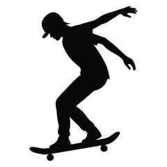 A straightforward flat vector design featuring the silhouette of a skateboarder, presented in an isolated manner