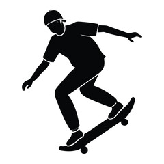 A straightforward flat vector design featuring the silhouette of a skateboarder, presented in an isolated manner
