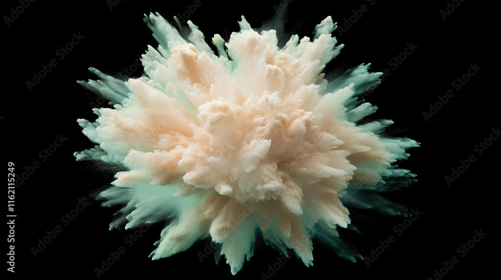 Poster a cosmic-like particle burst with shimmering colors that radiate outward from the center. the subtle