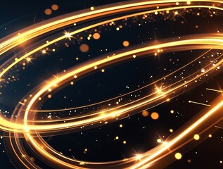 Obraz premium Golden spirals of light intertwine in a mesmerizing cosmic dance, surrounded by glowing particles against a dark background, symbolizing the infinite beauty of the universe and energy in motion