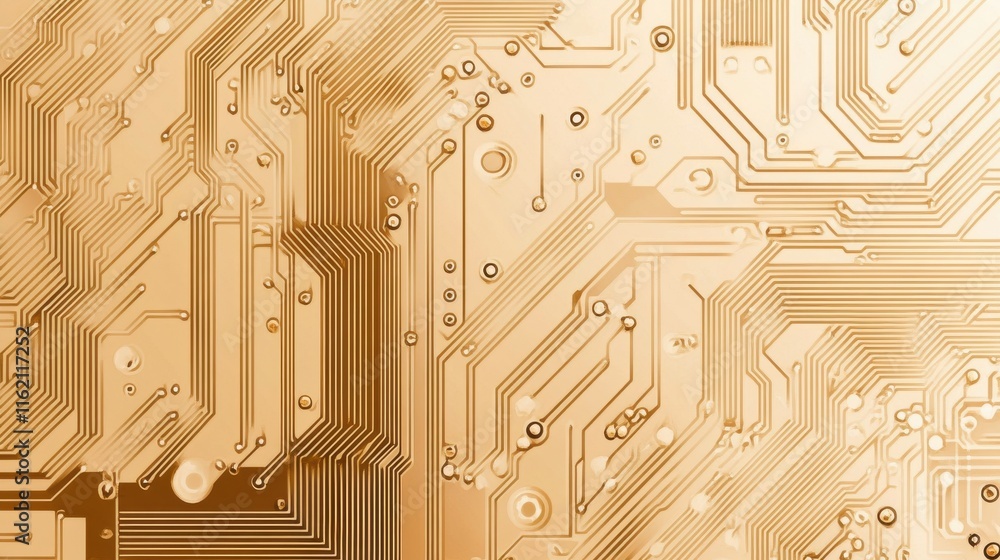 Poster close-up of intricate golden circuit board pattern with flowing lines and shiny details.