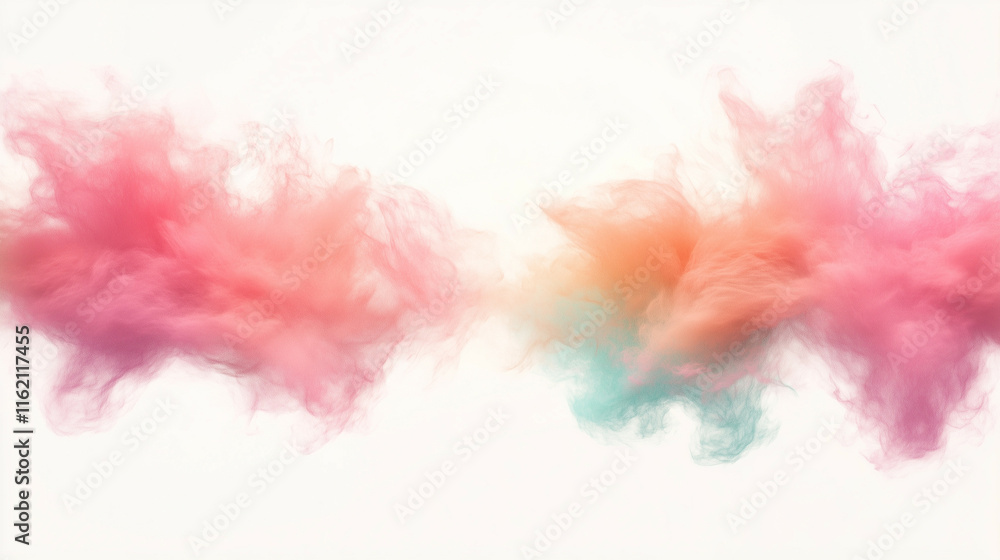 Poster a minimalist explosion of pastel particles creating a soft gradient effect. the delicate composition