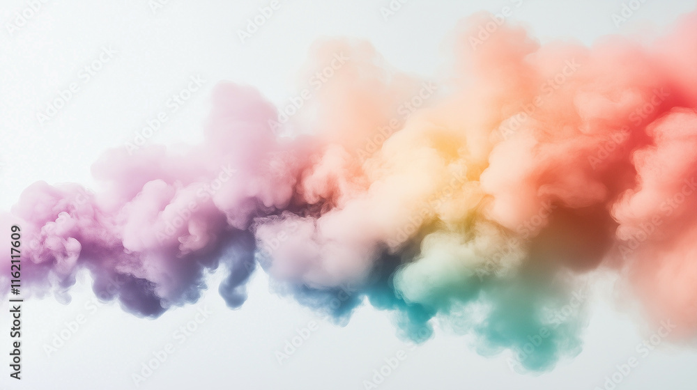 Poster a minimalist explosion of pastel particles creating a soft gradient effect. the delicate composition