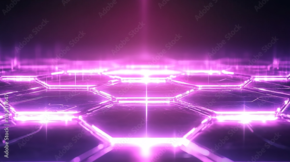 Poster glowing hexagonal grid, abstract technology background