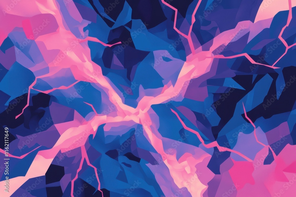 Poster abstract vibrant blue and pink geometric pattern with dynamic lines, creating a sense of energy and 