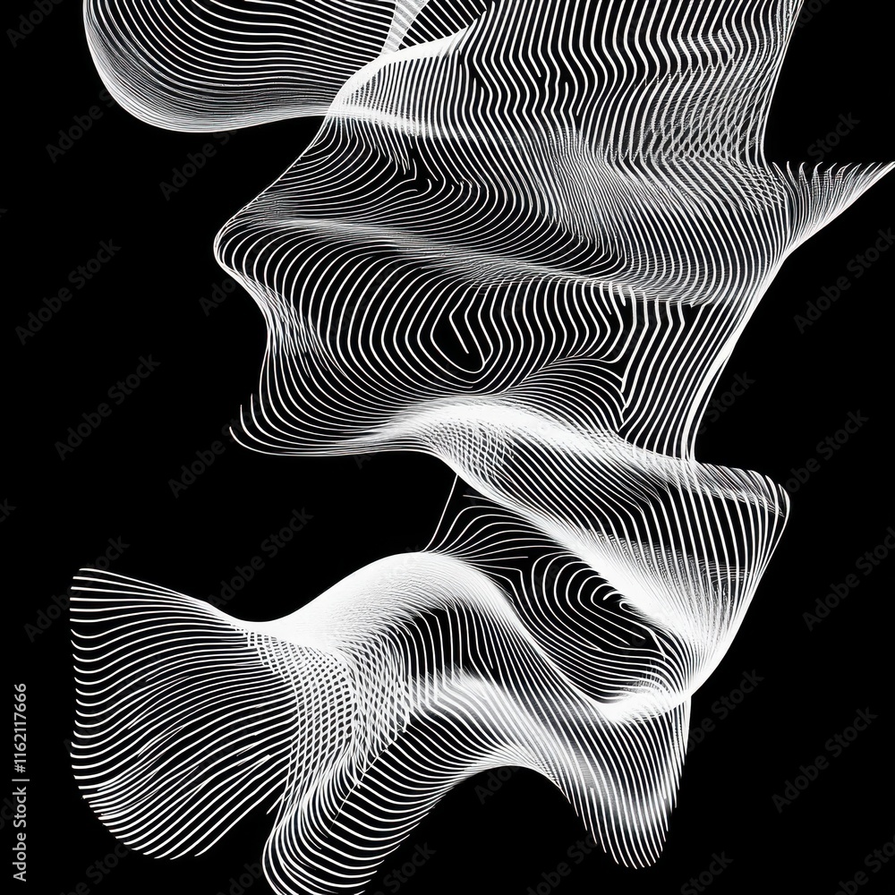 Aufkleber abstract white line patterns swirling against a black background, creating a sense of depth and flui