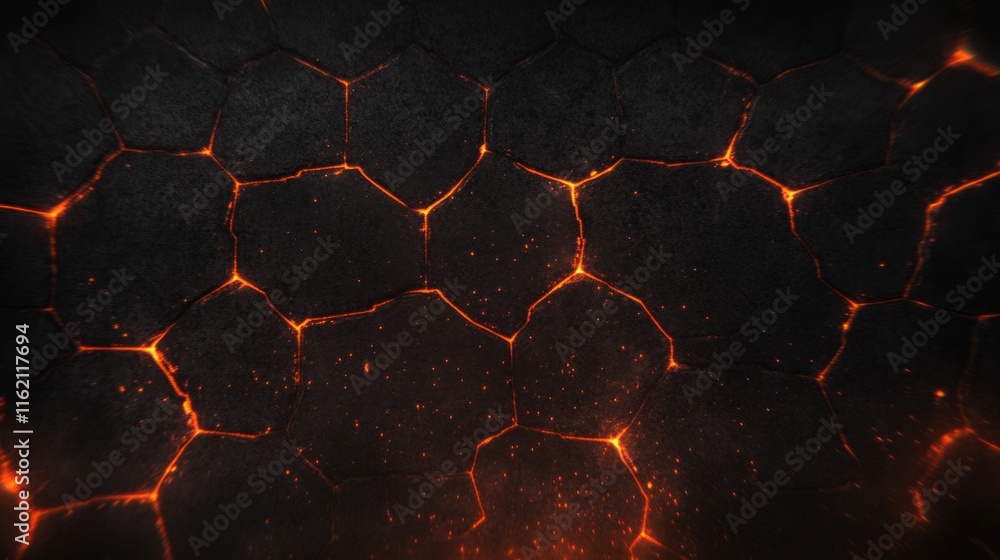 Poster glowing hexagonal lava rock surface texture