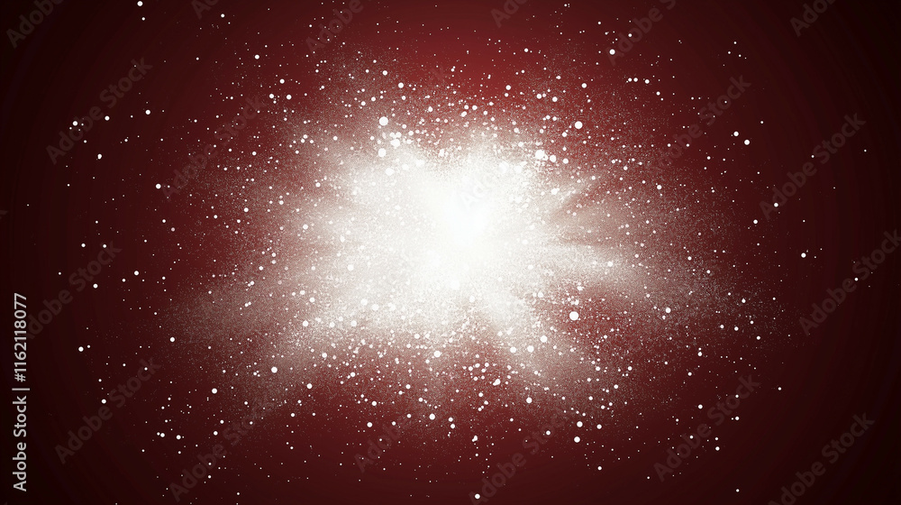 Poster a rapid explosion of white particles against a deep red background. the high contrast and speed crea