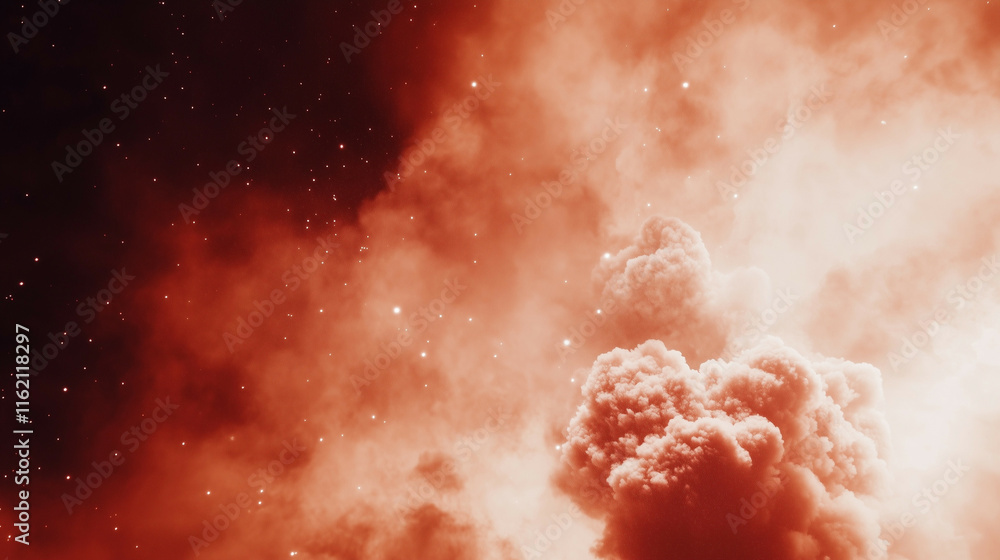 Poster a rapid explosion of white particles against a deep red background. the high contrast and speed crea