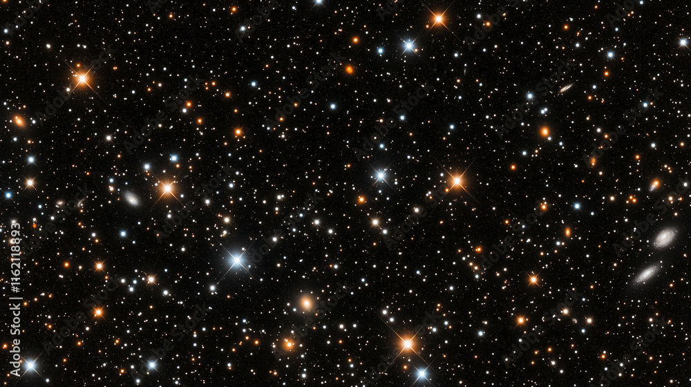 Poster a scatter of multicolored particles forming a starry pattern over a dark canvas. the cosmic feel and