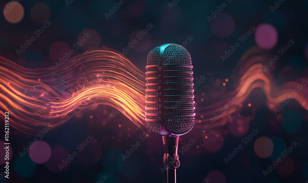 Poster microphone exploring digital music production with synthesizers a dynamic podcast playlist on stream