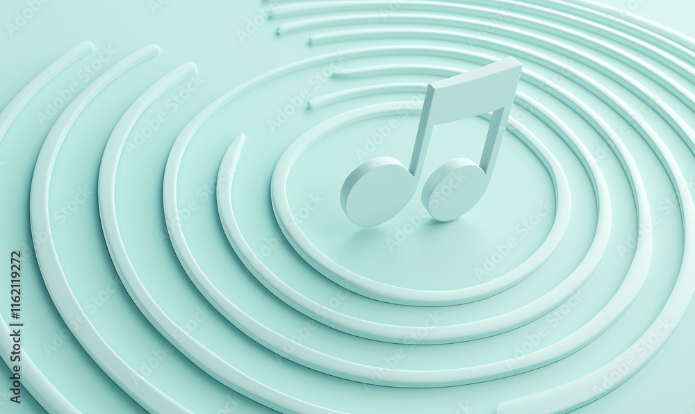 Poster exploring music note digital music production creating playlists and podcasts on a streaming platfor