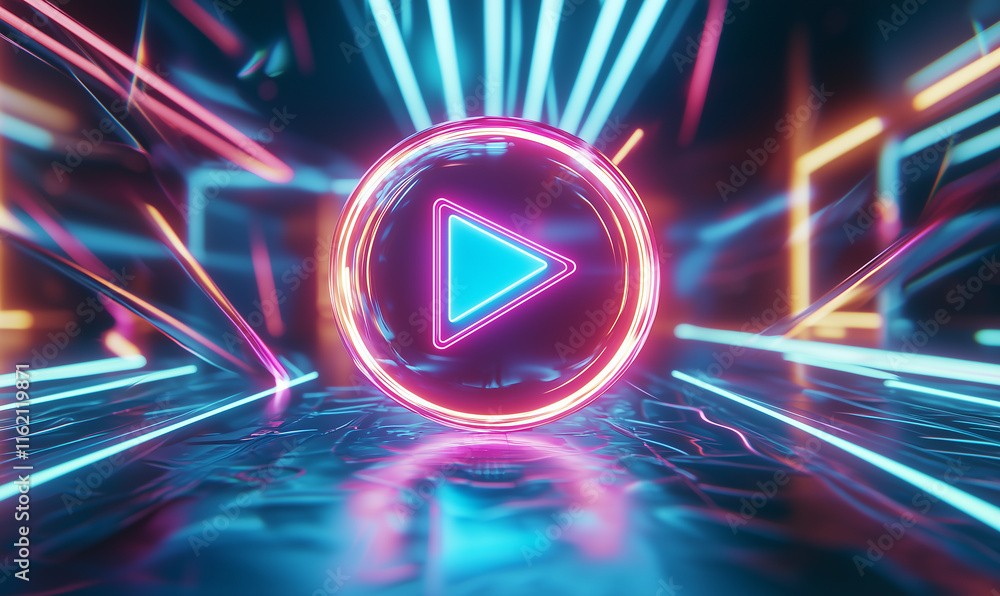 Poster exploring play button digital music productions top playlists on streaming platforms for synthesizer