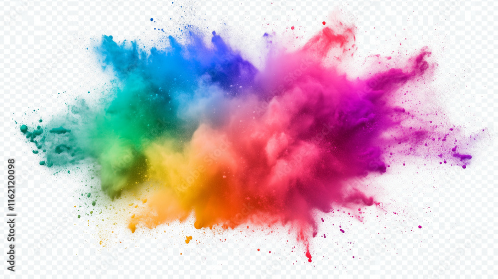 Poster a splash of multi-colored particles against a transparent background. the random yet harmonious scat