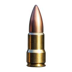 a single. copper-tipped bullet with a brass casing. isolated on a transparent background