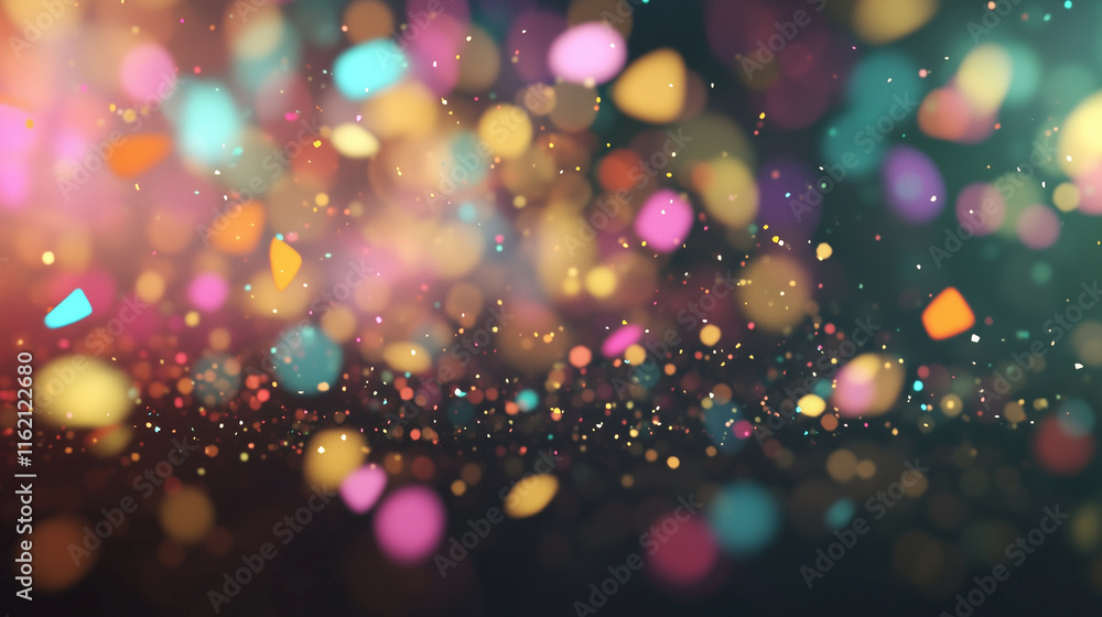 Poster an electrifying particle explosion featuring bright neon colors radiating across a dark environment.