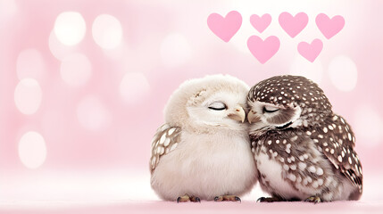 Obraz premium Lovebirds embrace pink background animal photography heartwarming close-up