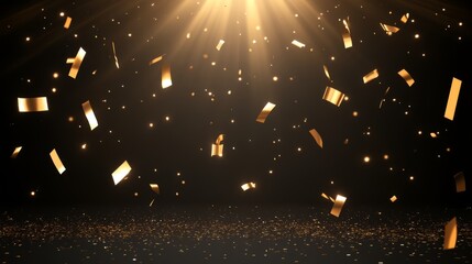 Naklejka premium Golden Confetti Celebration Dark Background Sparkle