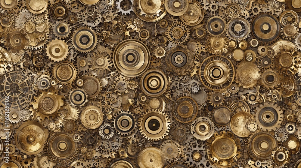 Poster golden gears intricate clockwork mechanism texture