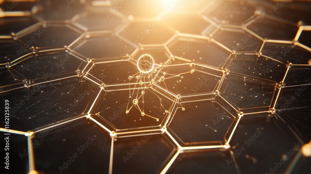 Poster golden hexagonal network with central node