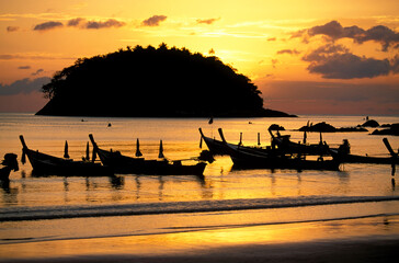 Longtail Boats Sunset Kata Beach Koh Pu Phuket Thailand