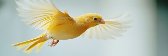 Obraz premium Yellow Canary Bird in Flight Wings Spread