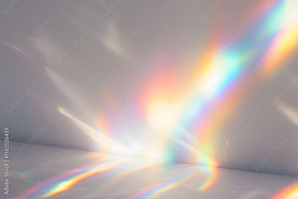 Wall mural blurred rainbow light refraction texture overlay effect for photo and mockups. organic drop diagonal