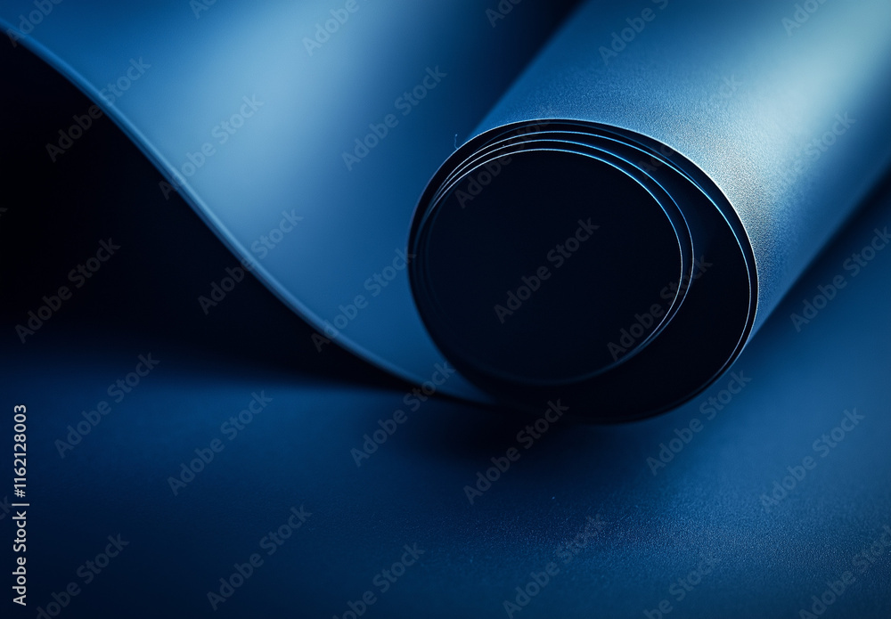 Poster elegant blue gradient background transitioning from light to deep tones, featuring a curved, dark ab
