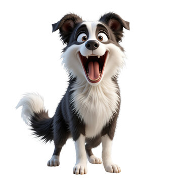 A Happy Animated Border Collie Dog Isolated on Transparent Background