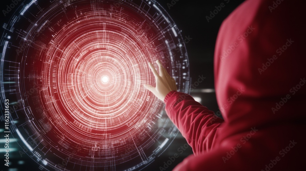 Poster hacker accessing digital data network interface